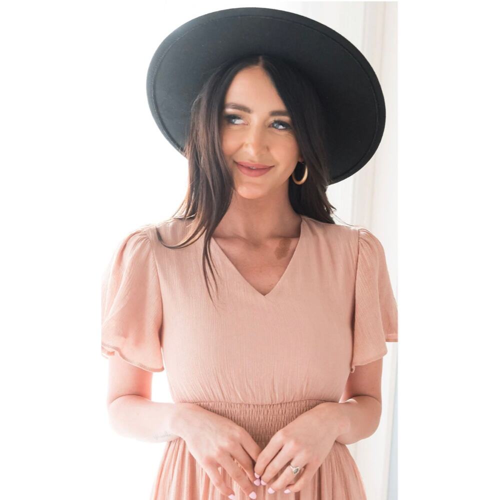 Mikarose Apricot Flutter Sleeve Boho Whimsical Tiered V-Neck Maxi Dress Sz L NWT - Picture 6 of 12
